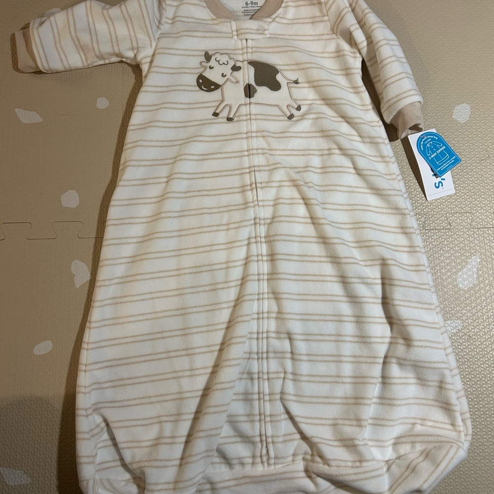 Carter's Cream Striped Sleep Sack with Cow Design